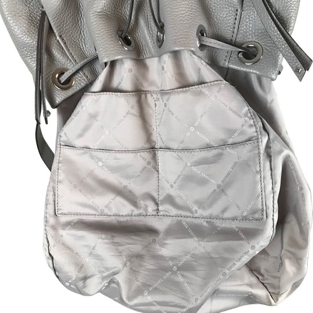 Michael Kors Riley rhinestone studded gray pebble drawstring leather backpack - Picture 9 of 14
